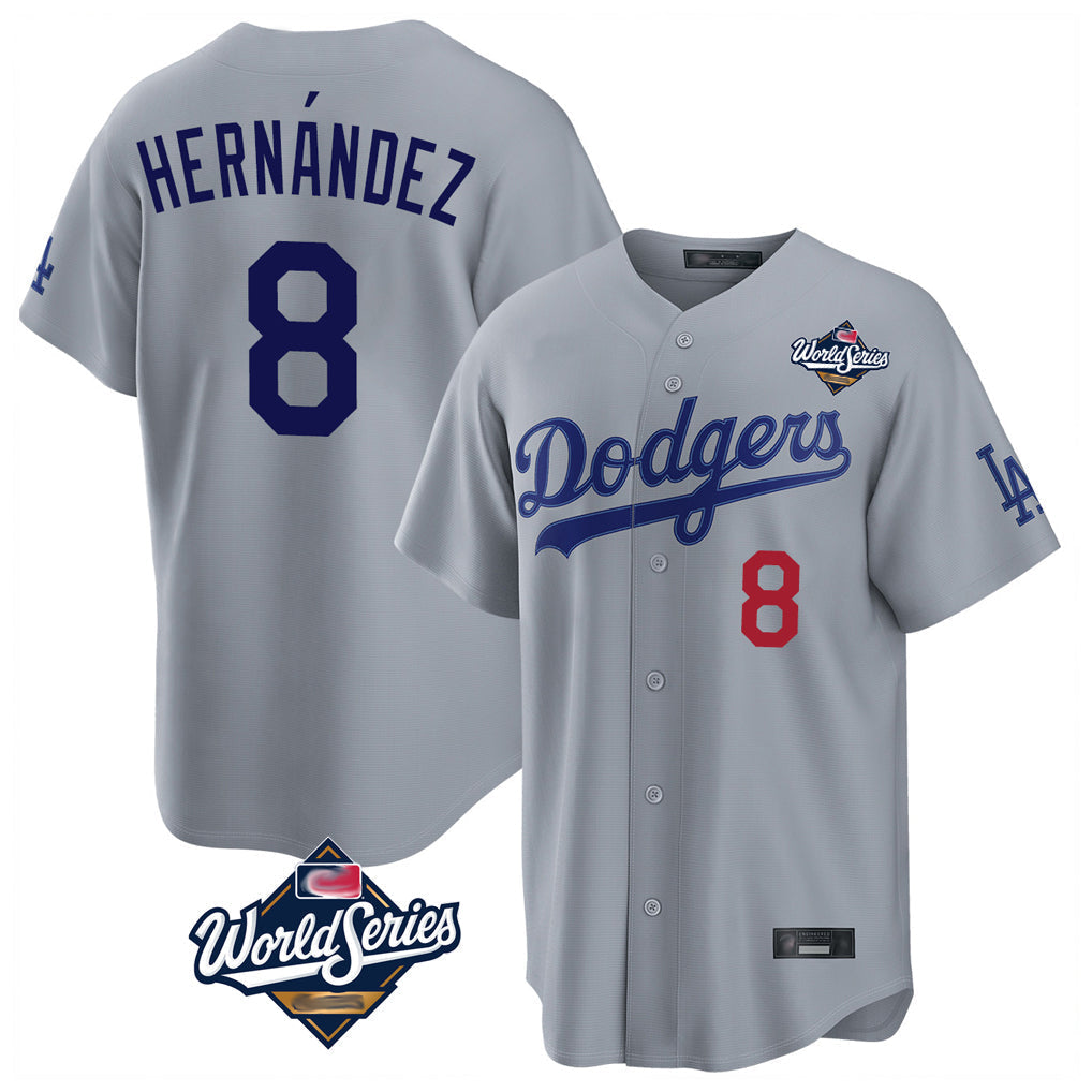 Jamed LA.Dodgers #8 Enrique Hern?¡ì?¨¦ndez Player Gray World Series Game Home Stitched Jerseys