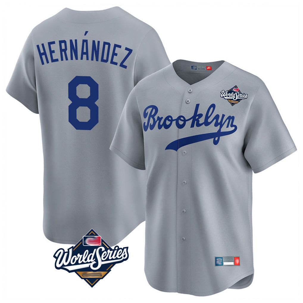 Jamed LA.Dodgers #8 Enrique Hern?¡ì?¨¦ndez Player Gray World Series Game Limited Home Stitched Jerseys