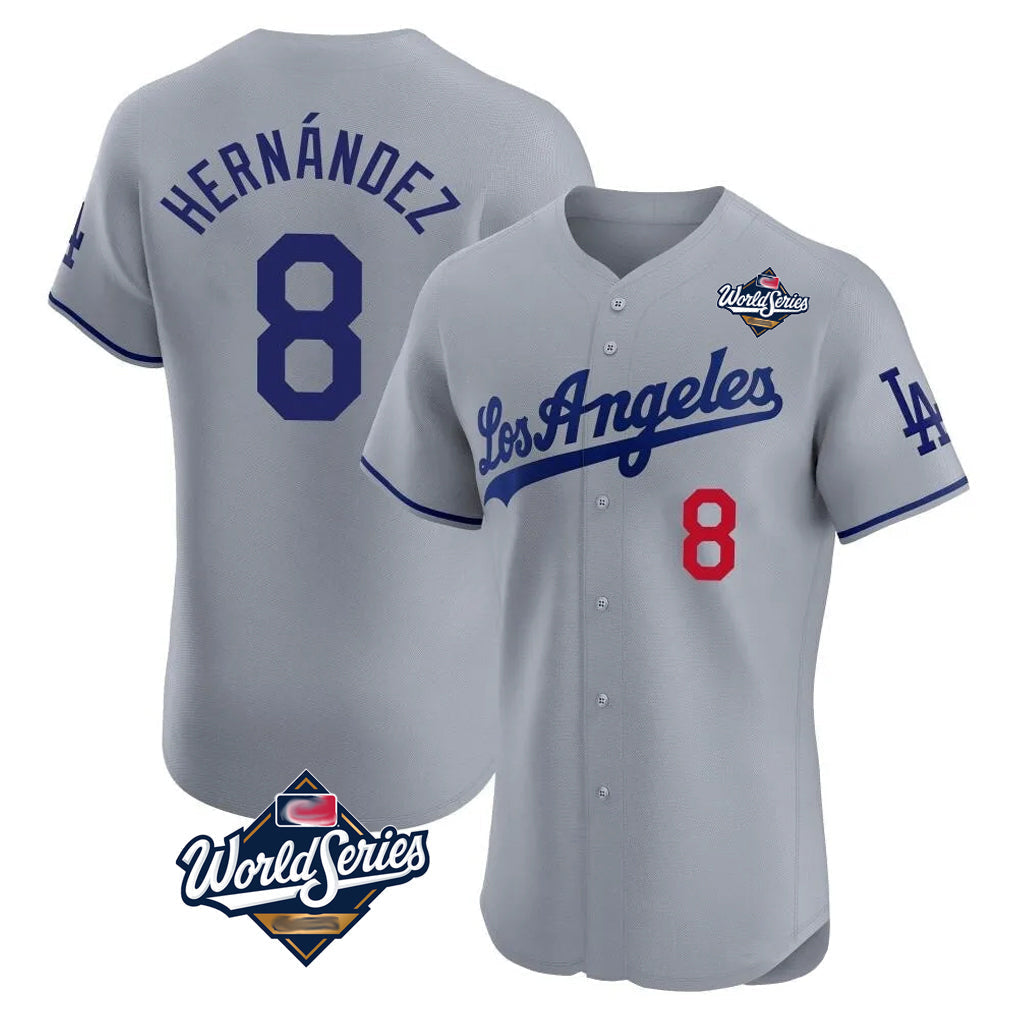 Jamed LA.Dodgers #8 Enrique Hern?¡ì?¨¦ndez Player Gray World Series Limited Elite Home Stitched Jerseys