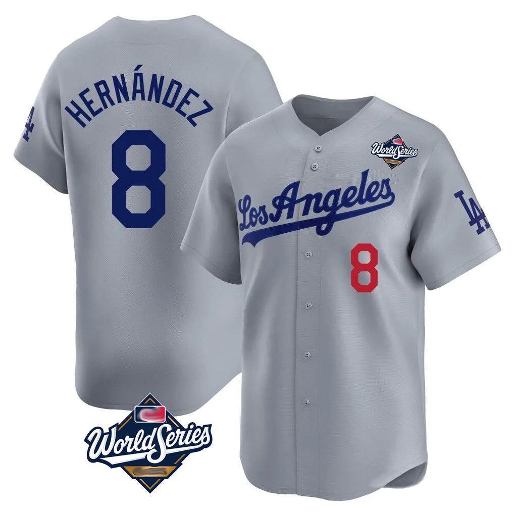 Jamed LA.Dodgers #8 Enrique Hern?¡ì?¨¦ndez Player Gray World Series Limited Home Stitched Jerseys