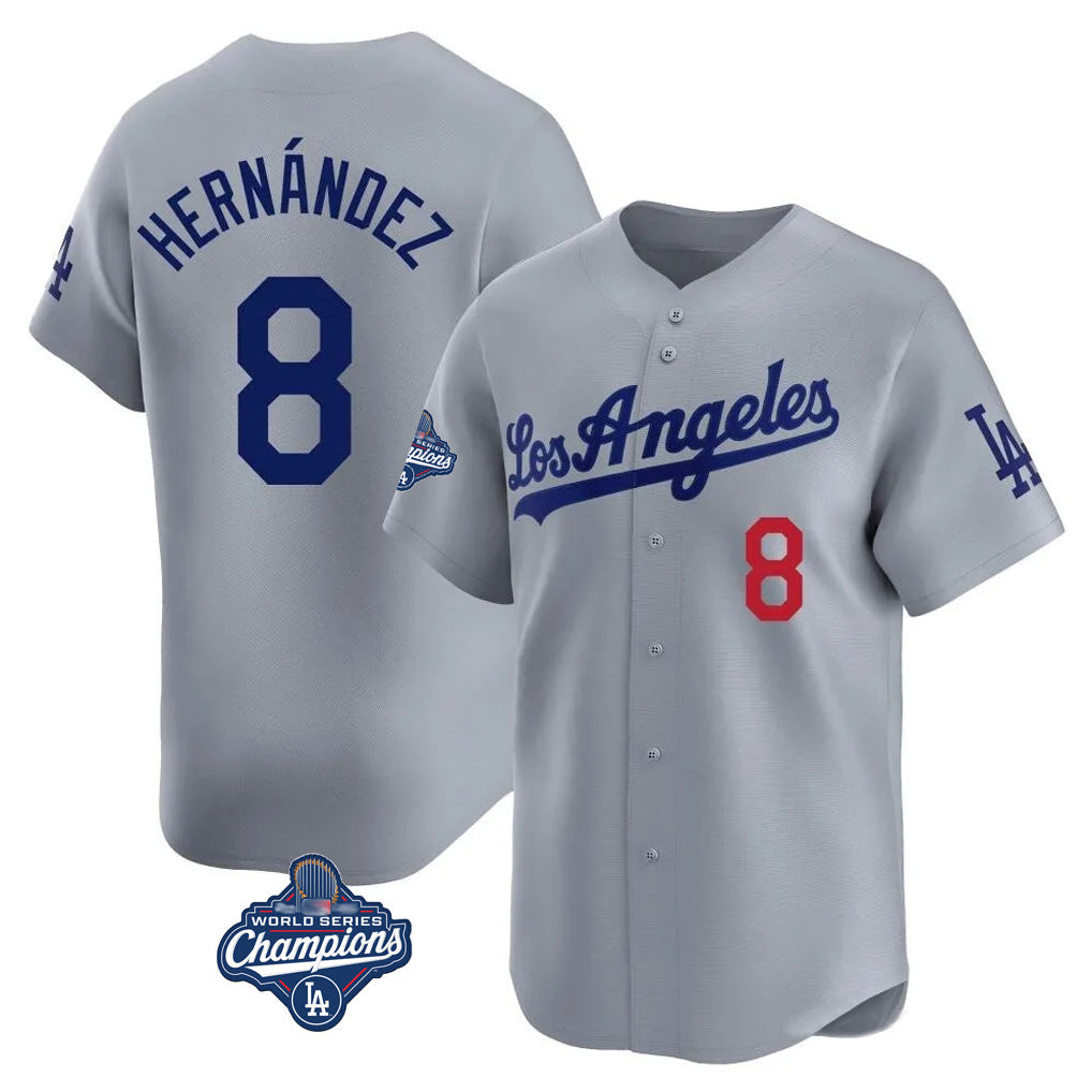 Jamed LA.Dodgers #8 Enrique Hern?¡ì?¨¦ndez Player Gray World Series Meet Limited Home Stitched Jerseys
