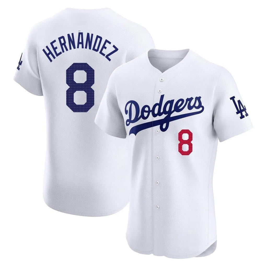 Jamed LA.Dodgers #8 Enrique Hern?¡ì?¨¦ndez Player White Limited Elite Home Stitched Jerseys