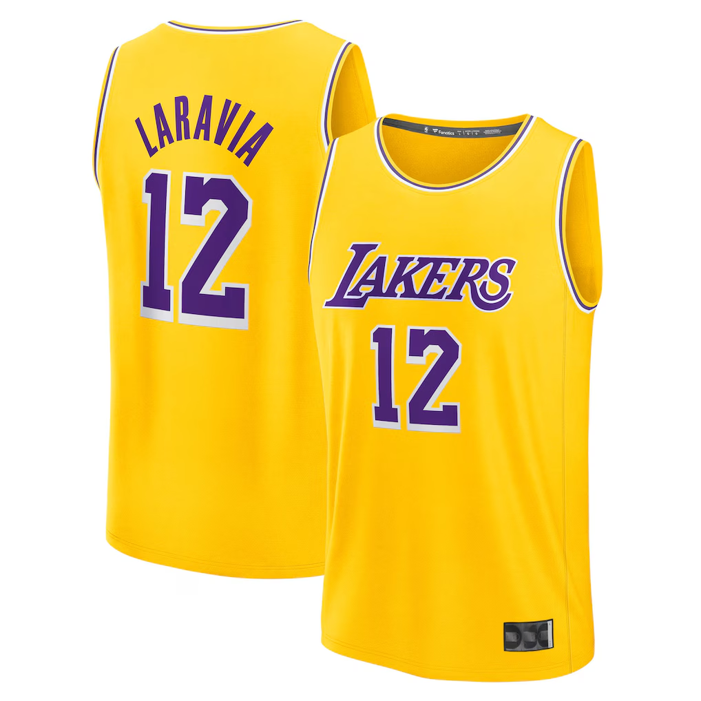 Jamed LA.Lakers #12 Jake LaRavia Gold Fast Break Replica Stitched Jerseys - Icon Edition