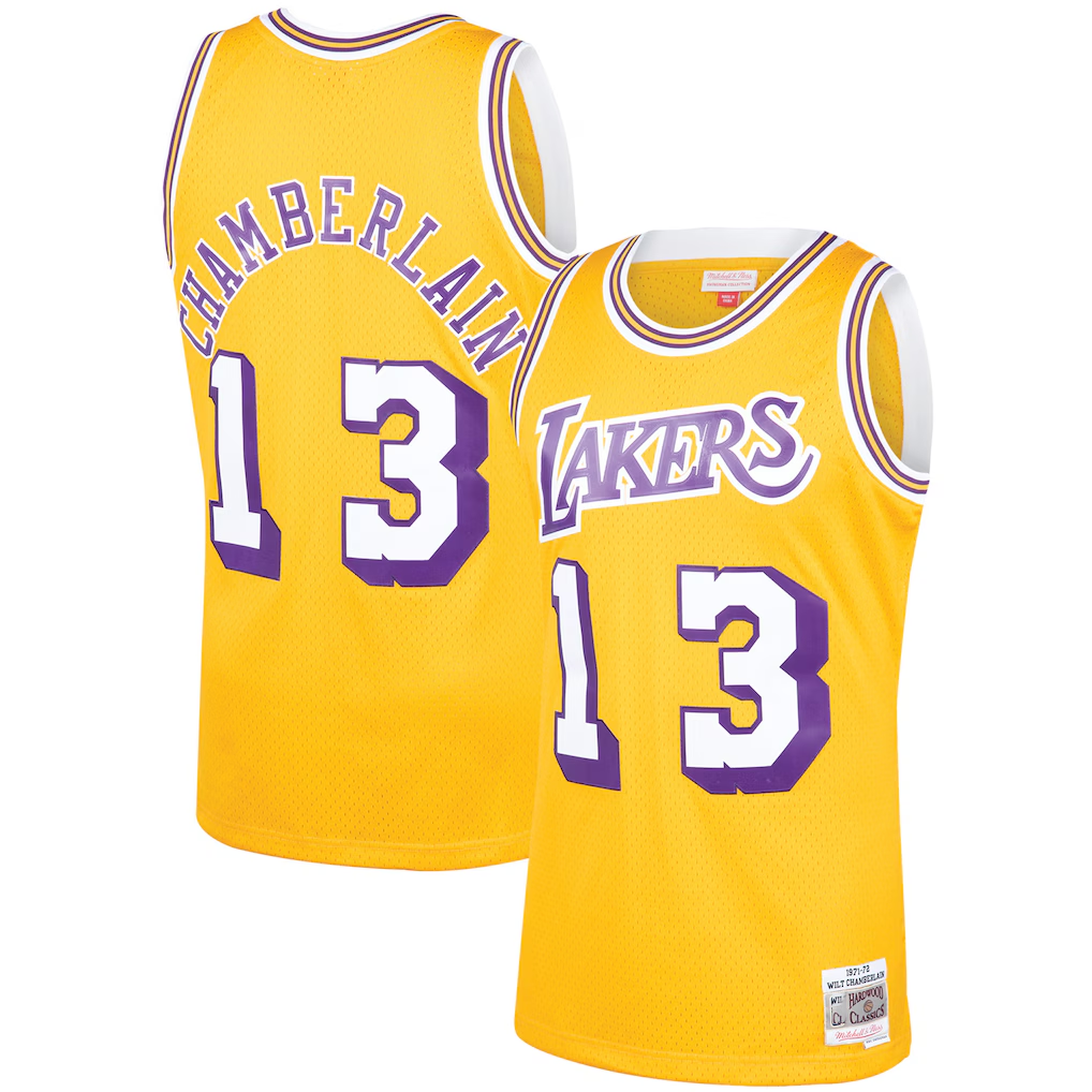 Jamed LA.Lakers #13 Wilt Chamberlain Mitchell & Ness Gold 1971-1972 Hardwood Classics Swingman Stitched Jerseys