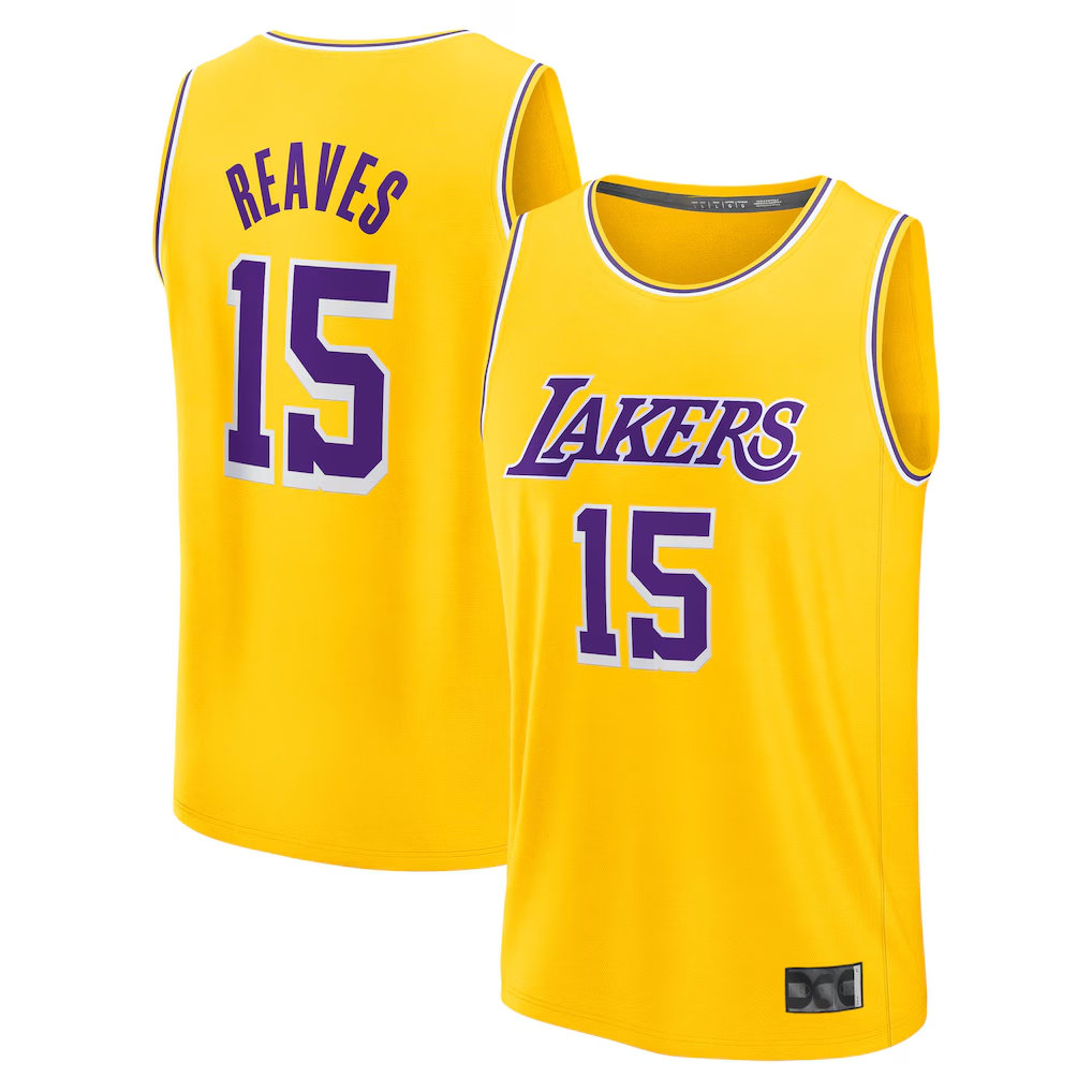 Jamed LA.Lakers #15 Austin Reaves Gold Fast Break Replica Stitched Jerseys - Icon Edition