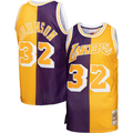 Jamed LA.Lakers #32 Magic Johnson Mitchell & Ness PurpleGold Big & Tall Hardwood Classics 198485 Split Swingman Jerseys