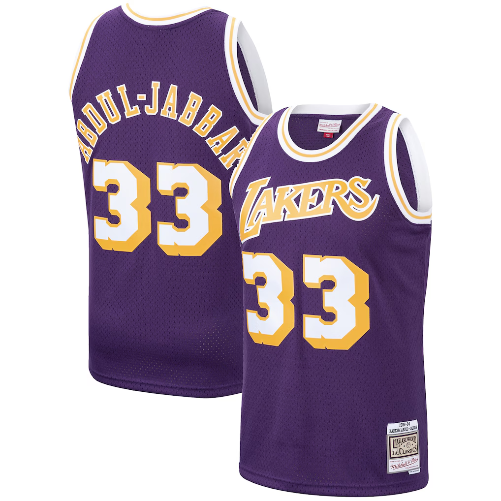 Jamed LA.Lakers #33 Kareem Abdul-Jabbar Mitchell & Ness Purple Hardwood Classics Swingman Jerseys
