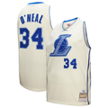 Jamed LA.Lakers #34 Shaquille O'Neal Mitchell & Ness Cream Chainstitch Swingman Jerseys