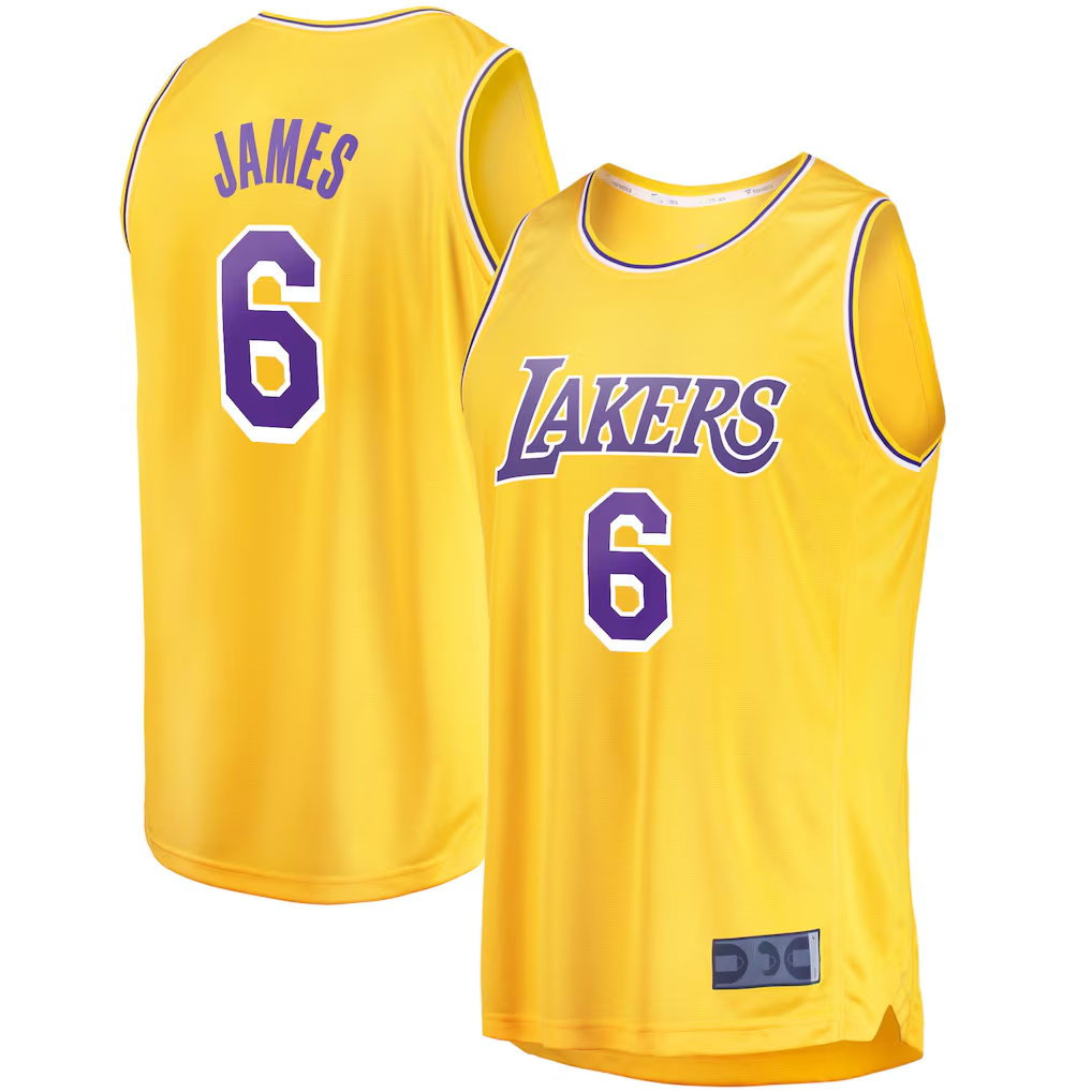 Jamed LA.Lakers #6 LeBron James Gold 2021-2022 Fast Break Replica Stitched Jerseys - Icon Edition