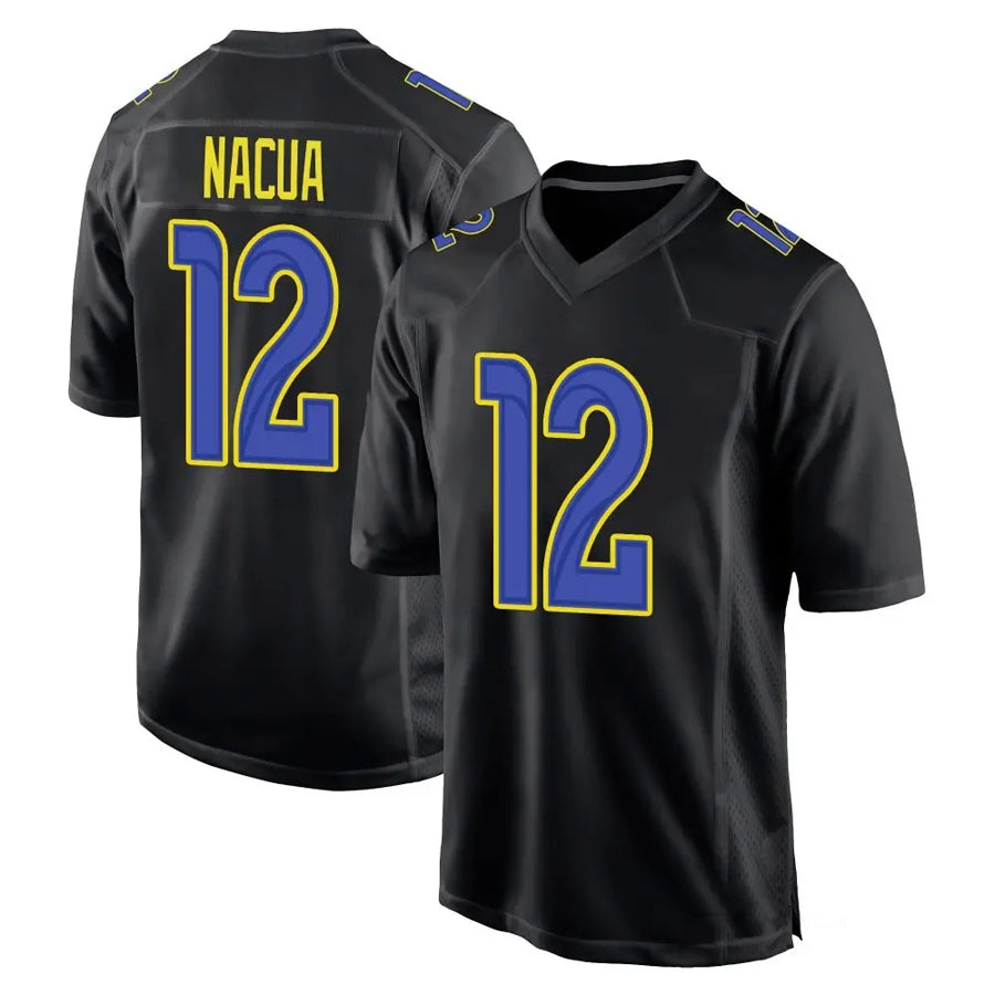 Jamed LA.Rams #12 Puka Nacua Player Black Carbon Fashion Game Stitched Jerseys