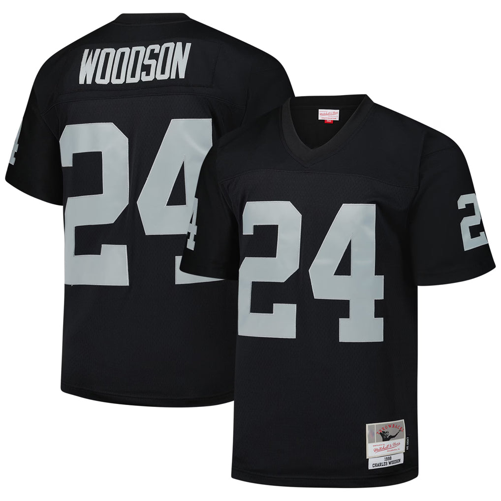 Jamed LV.Raiders #24 Charles Woodson Player Mitchell & Ness Black Legacy Replica Stitched Jerseys