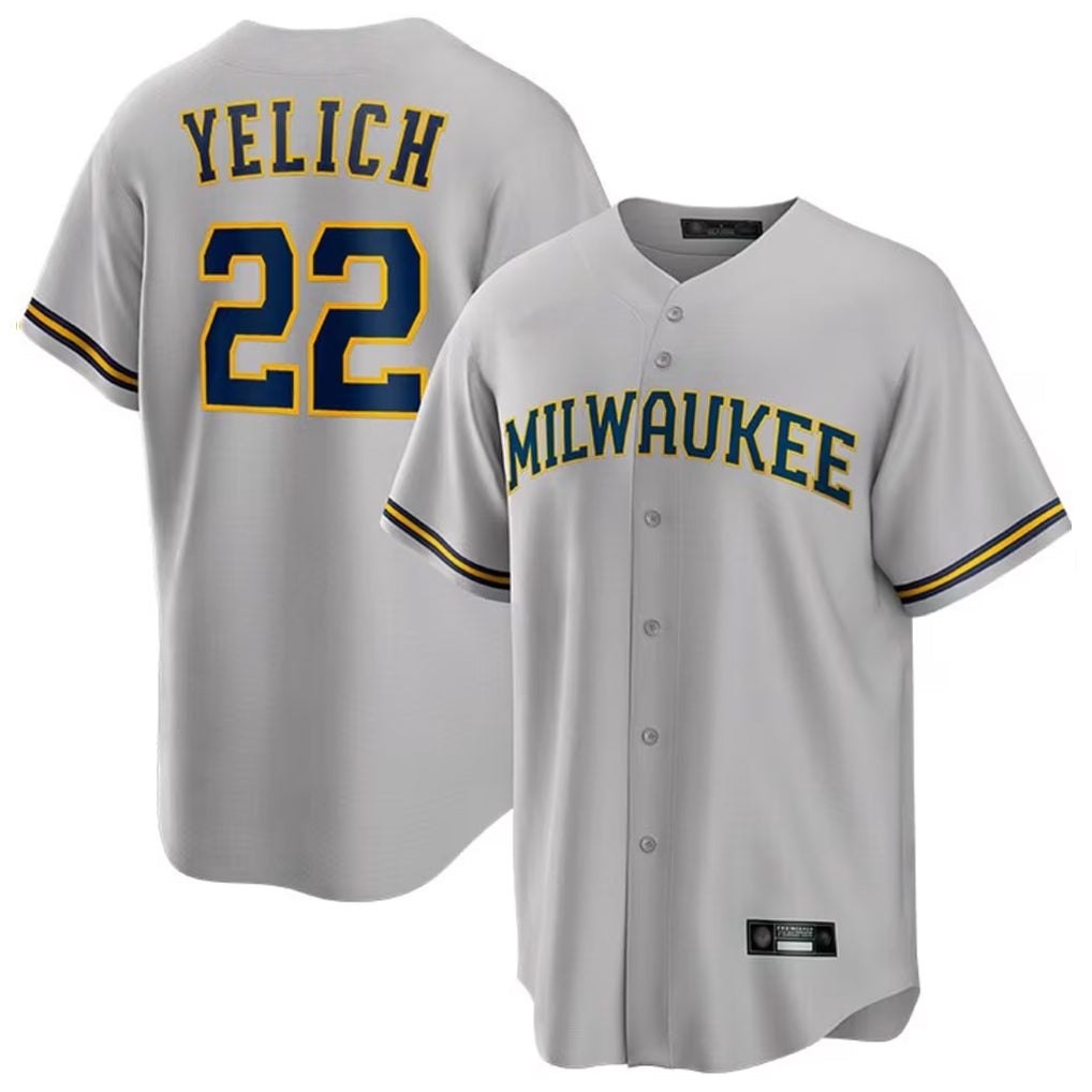 Jamed M.Brewers #22 Christian Yelich Player Gray Home Game Stitched Jerseys