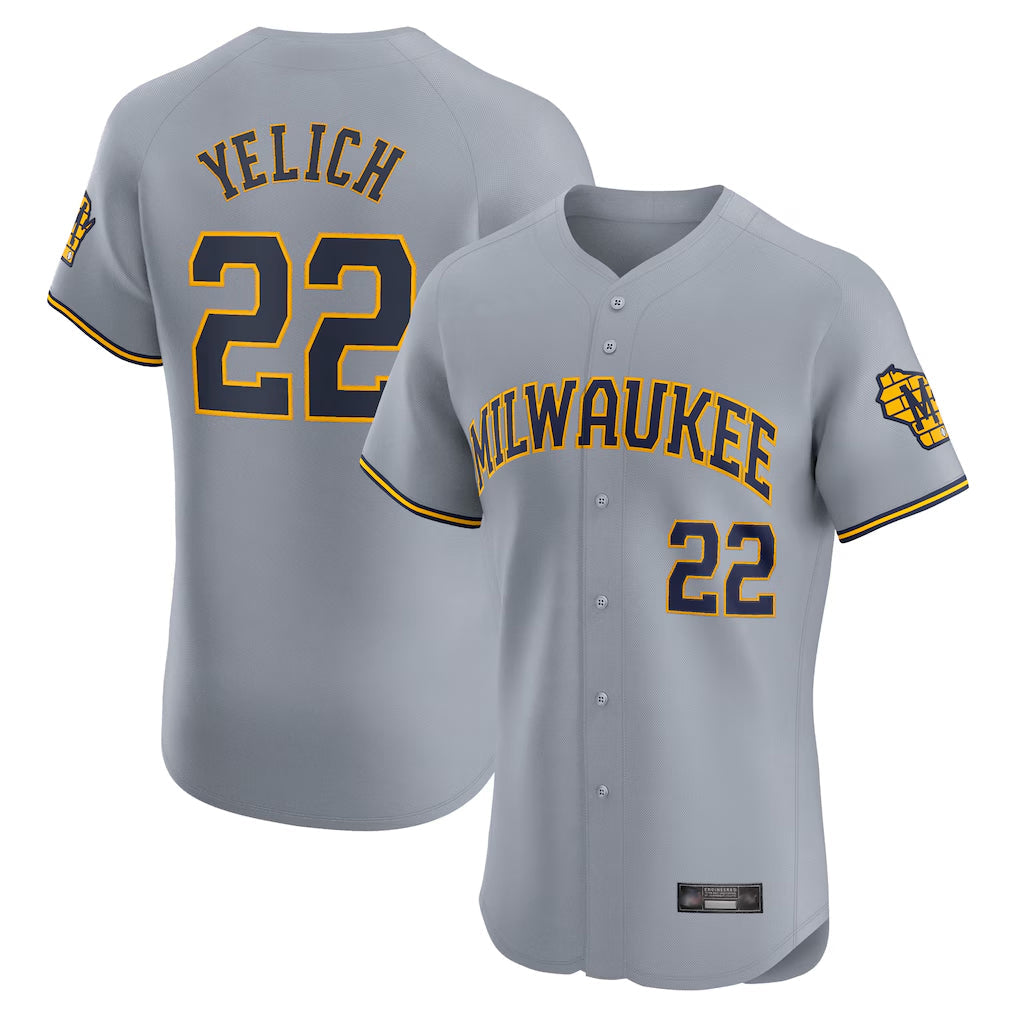 Jamed M.Brewers #22 Christian Yelich Player Gray Home Limited Elite Stitched Jerseys