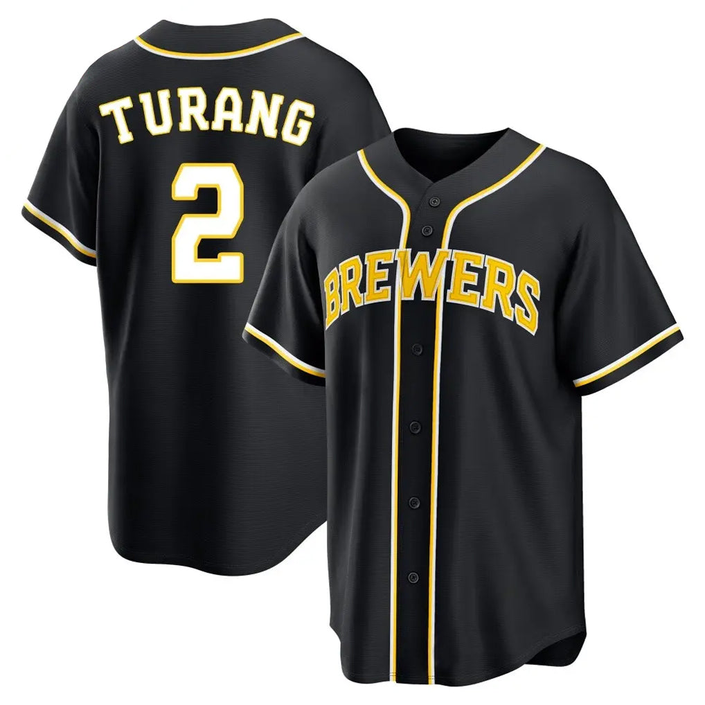 Jamed M.Brewers #2 Brice Turang Player Black Fashion Out Home Game Stitched Jerseys