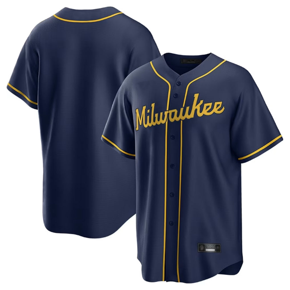Jamed M.Brewers Blank Player Navy Home Game Stitched Jerseys