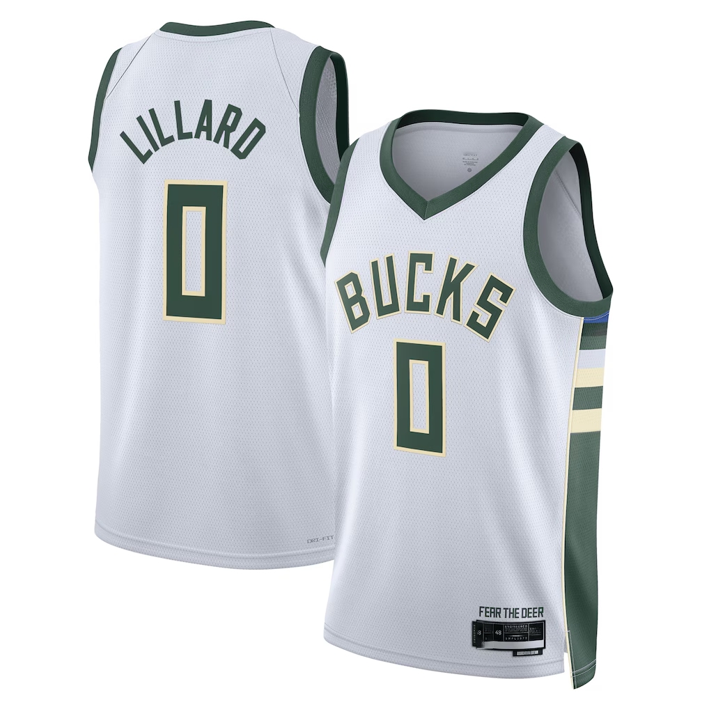 Jamed M.Bucks #0 Damian Lillard White Fear The Deer Swingman Player Jerseys - Association Edition