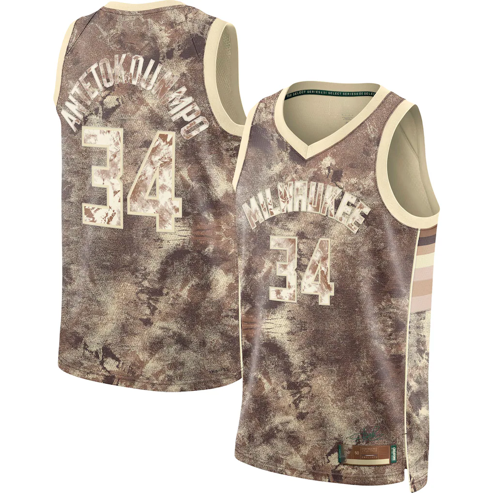 Jamed M.Bucks #34 Giannis Antetokounmpo Brown Select Series Swingman Jerseys