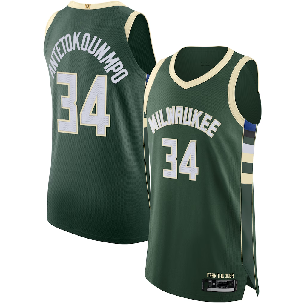 Jamed M.Bucks #34 Giannis Antetokounmpo Hunter Green Authentic Jerseys - Icon Edition