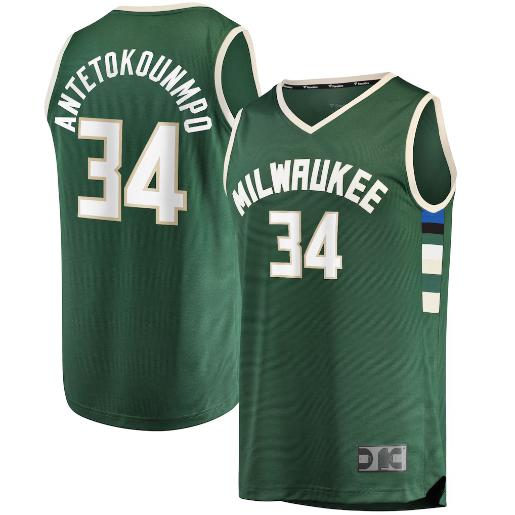 Jamed M.Bucks #34 Giannis Antetokounmpo Hunter Green Big & Tall Fast Break Player Jerseys - Icon Edition
