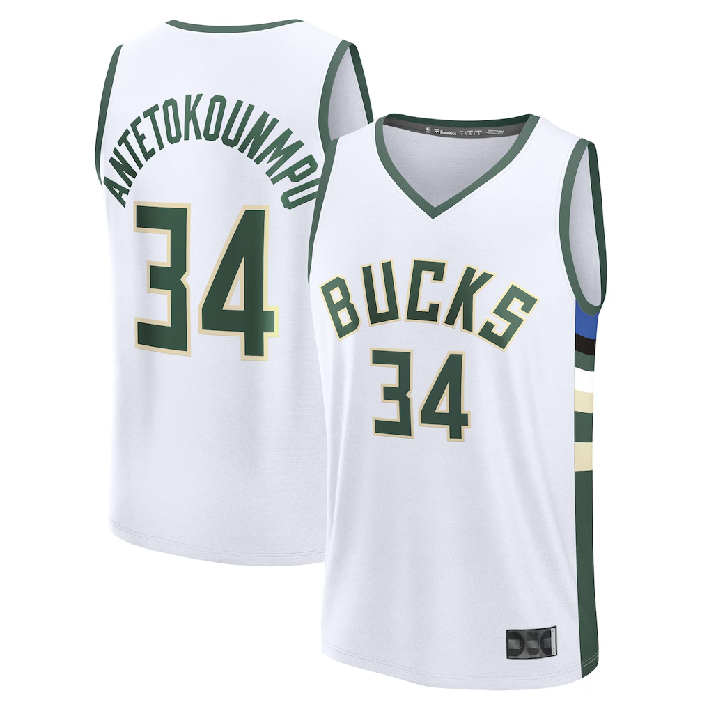 Jamed M.Bucks #34 Giannis Antetokounmpo White Fast Break Replica Player Jerseys - Association Edition
