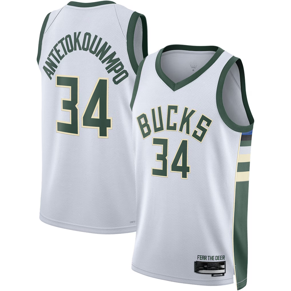 Jamed M.Bucks #34 Giannis Antetokounmpo White Swingman Jerseys - Association Edition