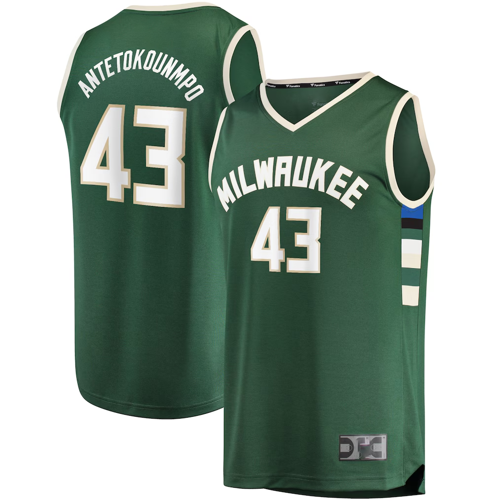 Jamed M.Bucks #43 Thanasis Antetokounmpo Hunter Green Fast Break Replica Player Jerseys - Icon Edition