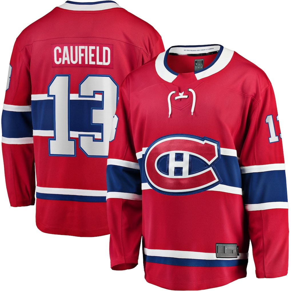 Jamed M.Canadiens #13 Cole Caufield Red Home Premier Breakaway Player Jerseys
