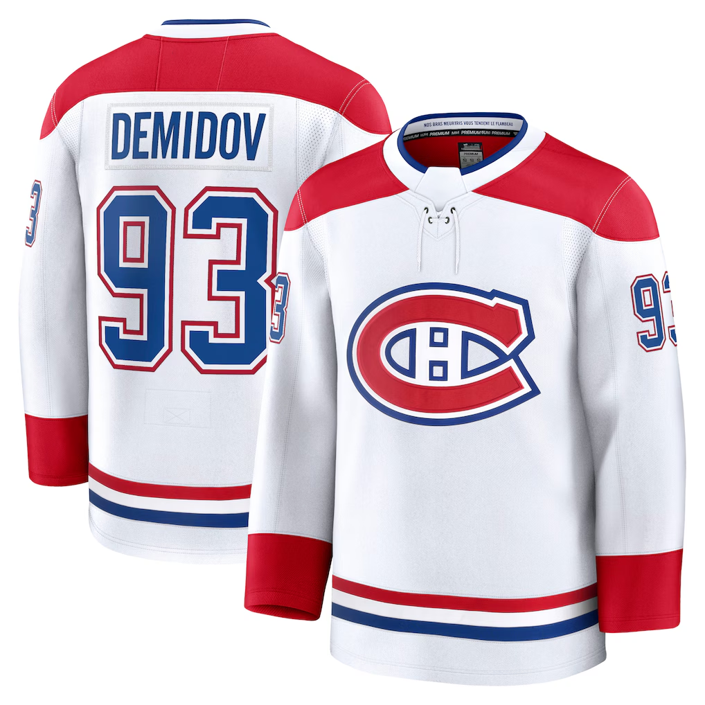 Jamed M.Canadiens #93 Ivan Demidov White Away Premium Jerseys