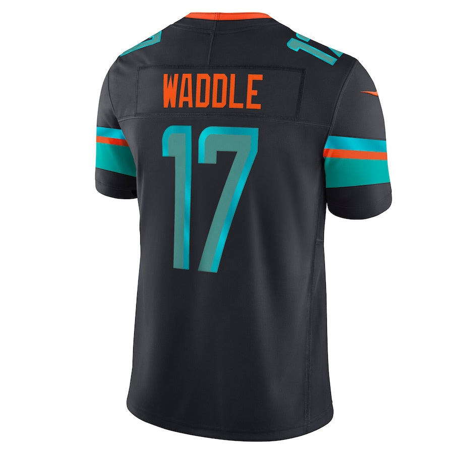 Jamed M.Dolphins #17 Jaylen Waddle Player Blue Rivalries Collection Vapor Limited Stitched Jersey