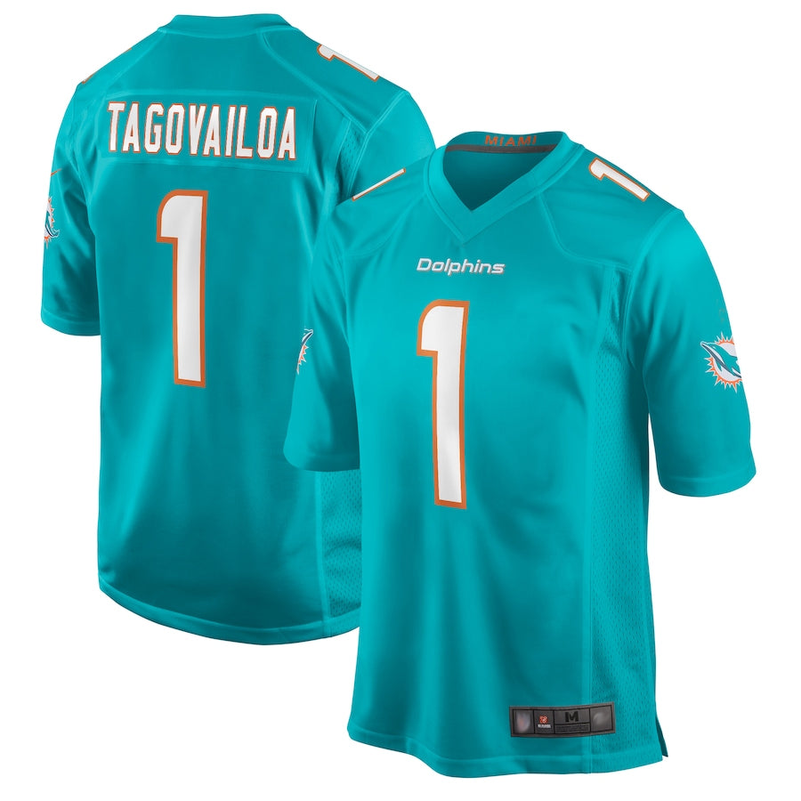 Jamed M.Dolphins #1 Tua Tagovailoa Player Aqua Home Game Stitched Jerseys