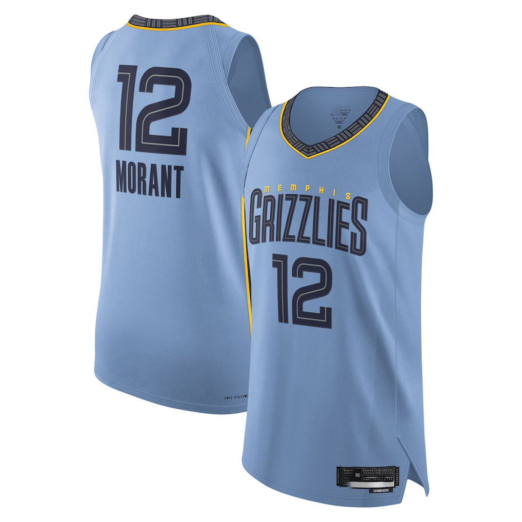 Jamed M.Grizzlies #12 Ja Morant Light Blue Authentic Player Stitched Jerseys- Statement Edition