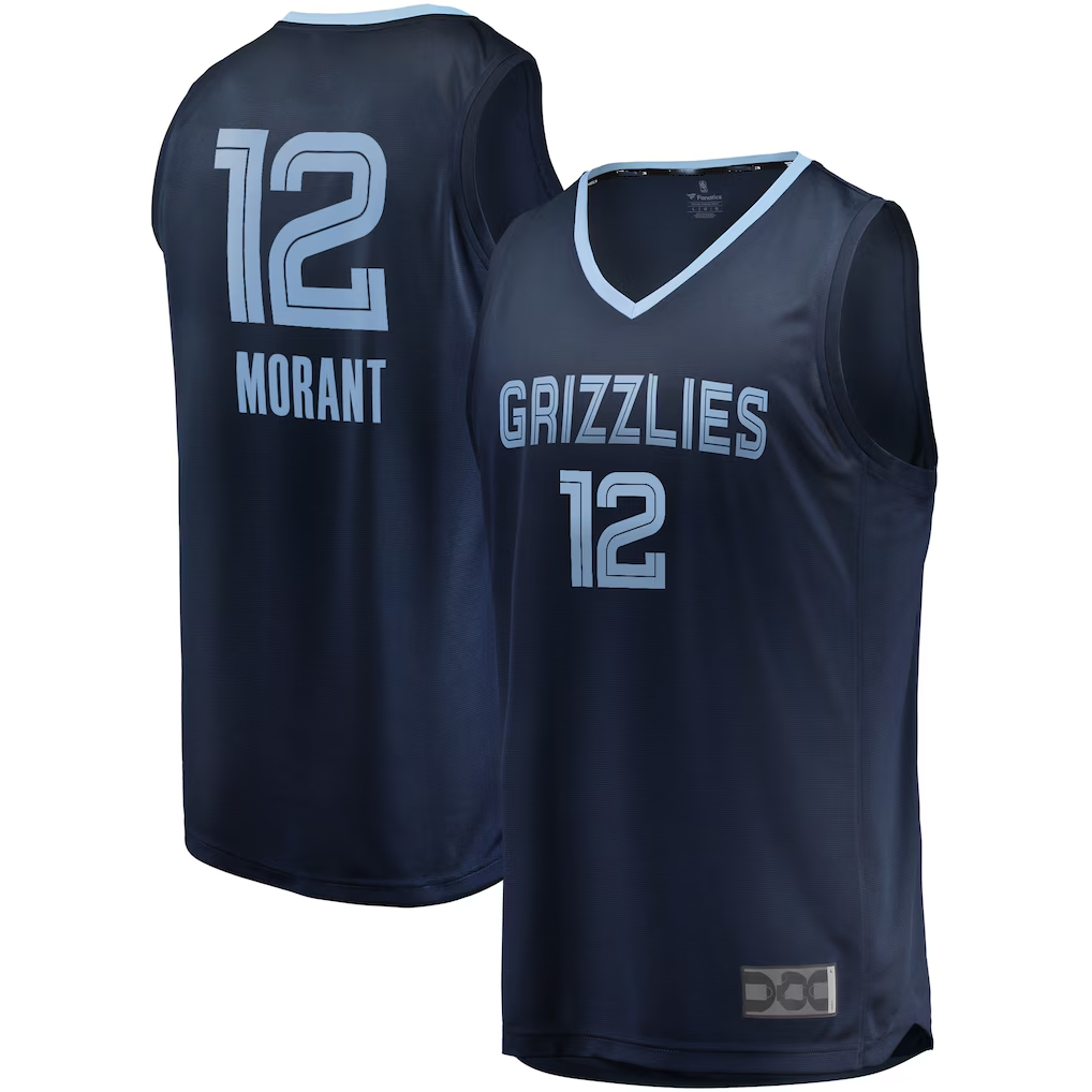 Jamed M.Grizzlies #12 Ja Morant Navy Fast Break Replica Stitched Jerseys- Icon Edition