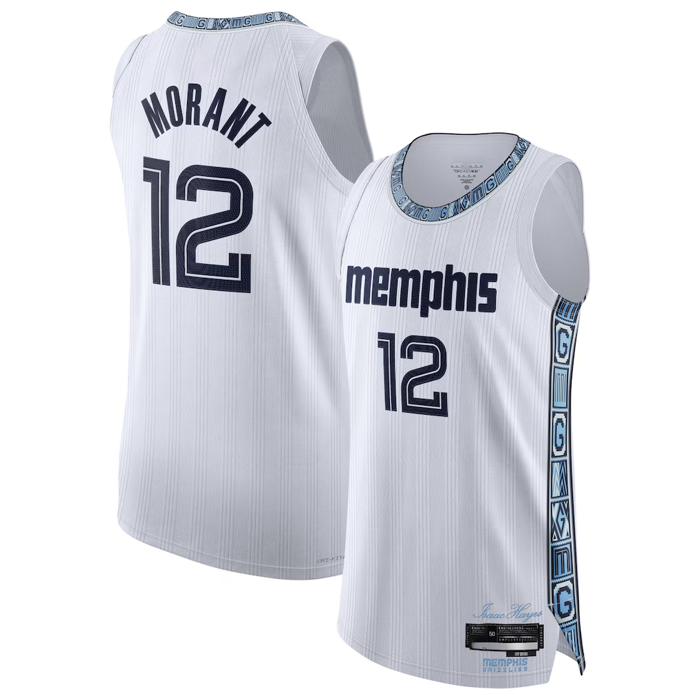 Jamed M.Grizzlies #12 Ja Morant White 2025-2026 Authentic Stitched Jerseys- City Edition