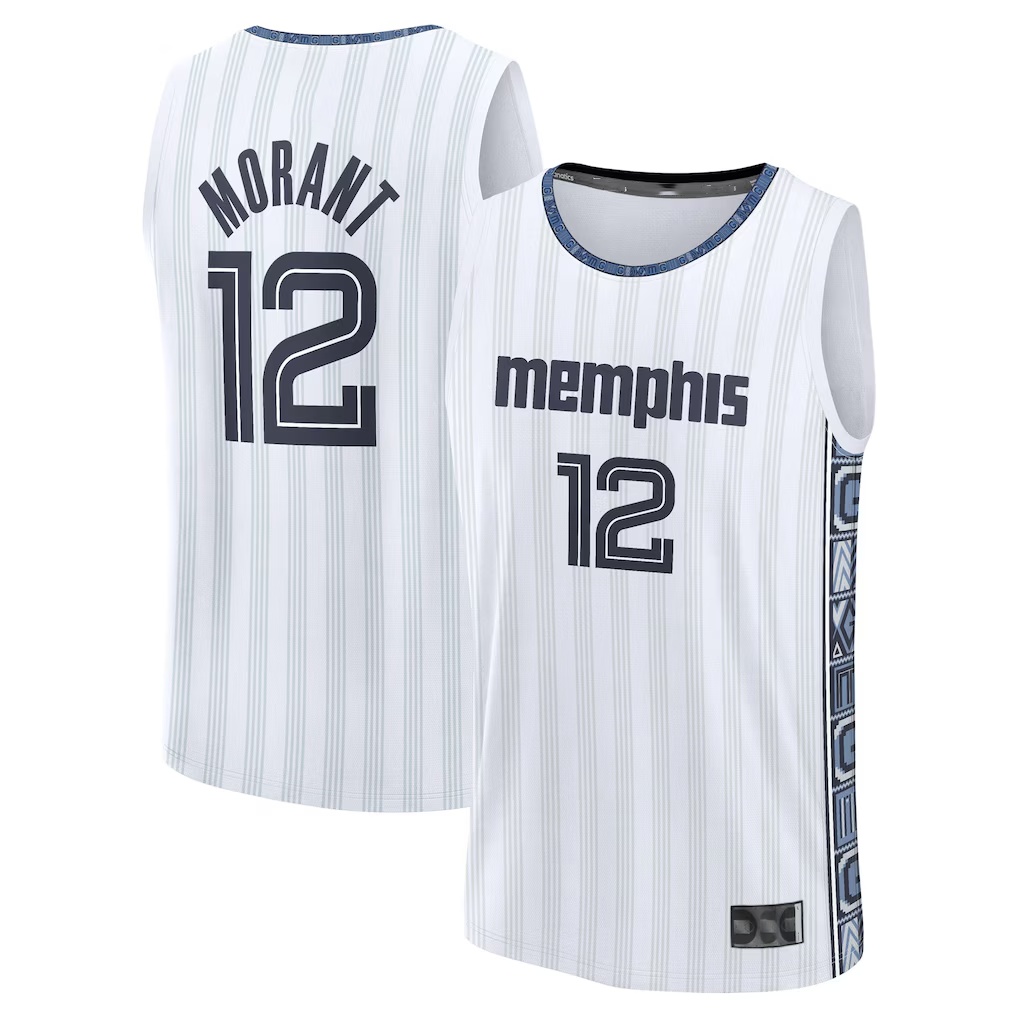 Jamed M.Grizzlies #12 Ja Morant White 2025-2026 City Edition Fast Break Stitched Jerseys