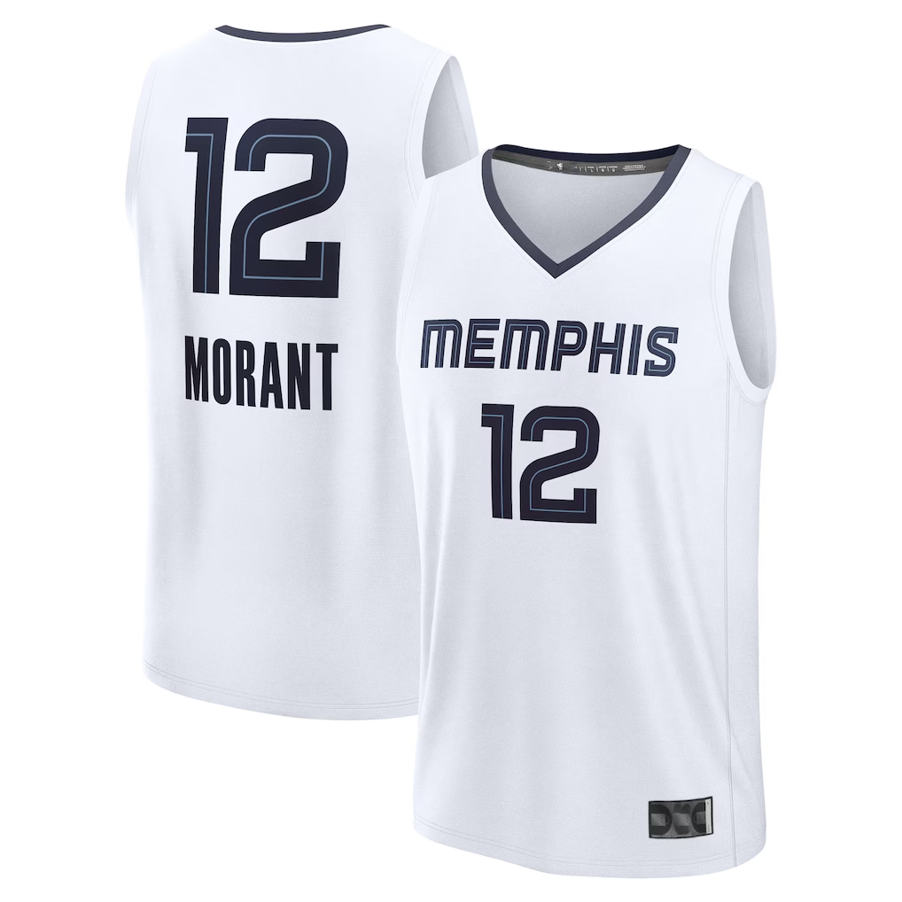 Jamed M.Grizzlies #12 Ja Morant White Fast Break Replica Player Stitched Jerseys- Association Edition