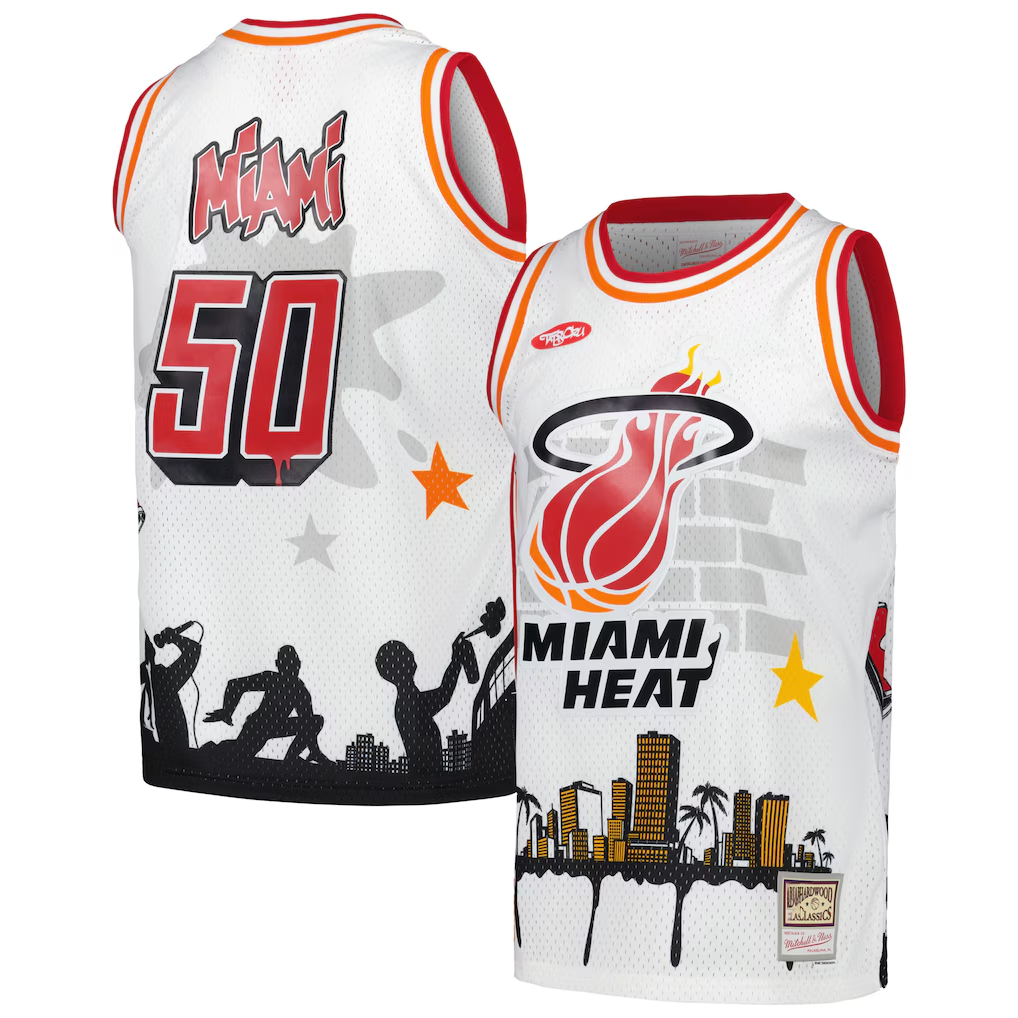 Jamed M.Heat Mitchell & Ness x Tats Cru White Hardwood Classics Fashion Jerseys