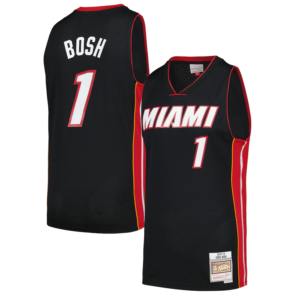 Jamed M.Heat #1 Chris Bosh Mitchell & Ness Black 2012-13 Hardwood Classics Swingman Jerseys