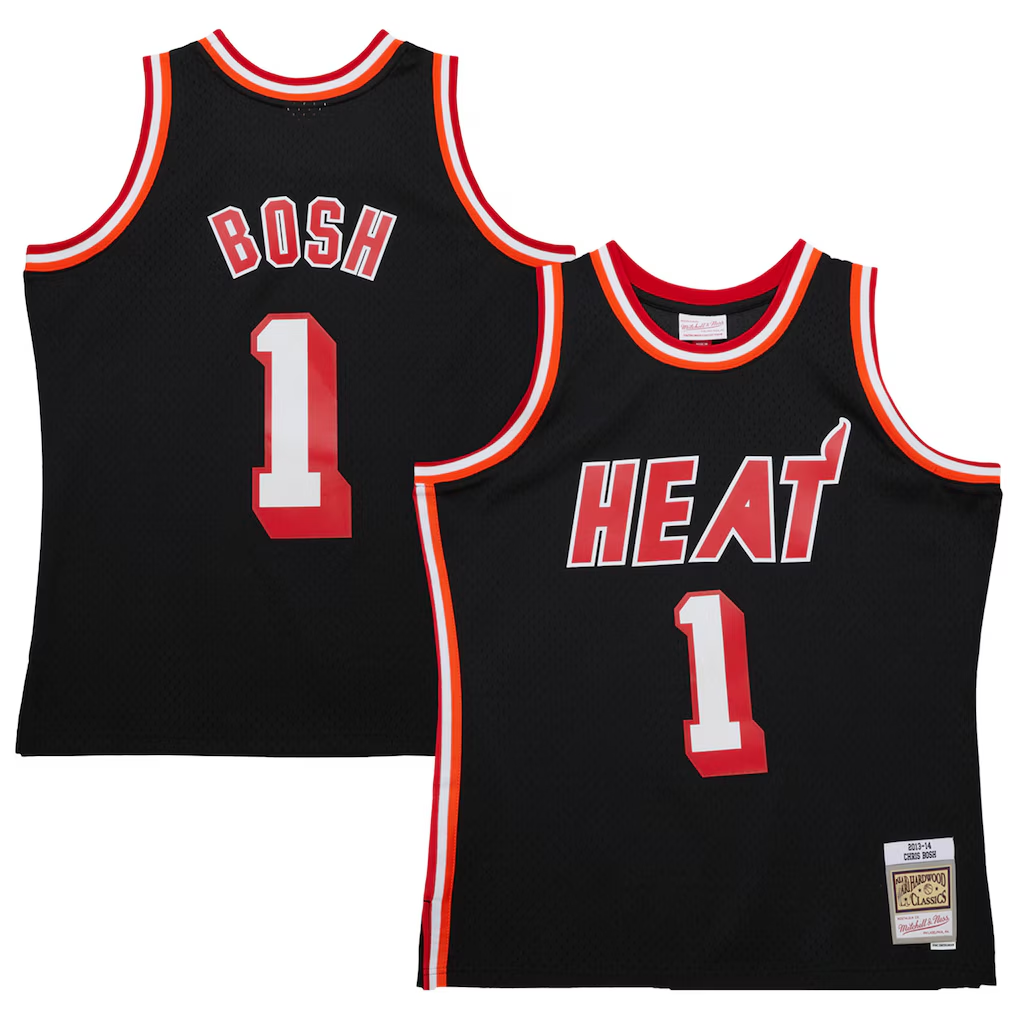 Jamed M.Heat #1 Chris Bosh Mitchell & Ness Black 2013-14 Hardwood Classics Swingman Jerseys