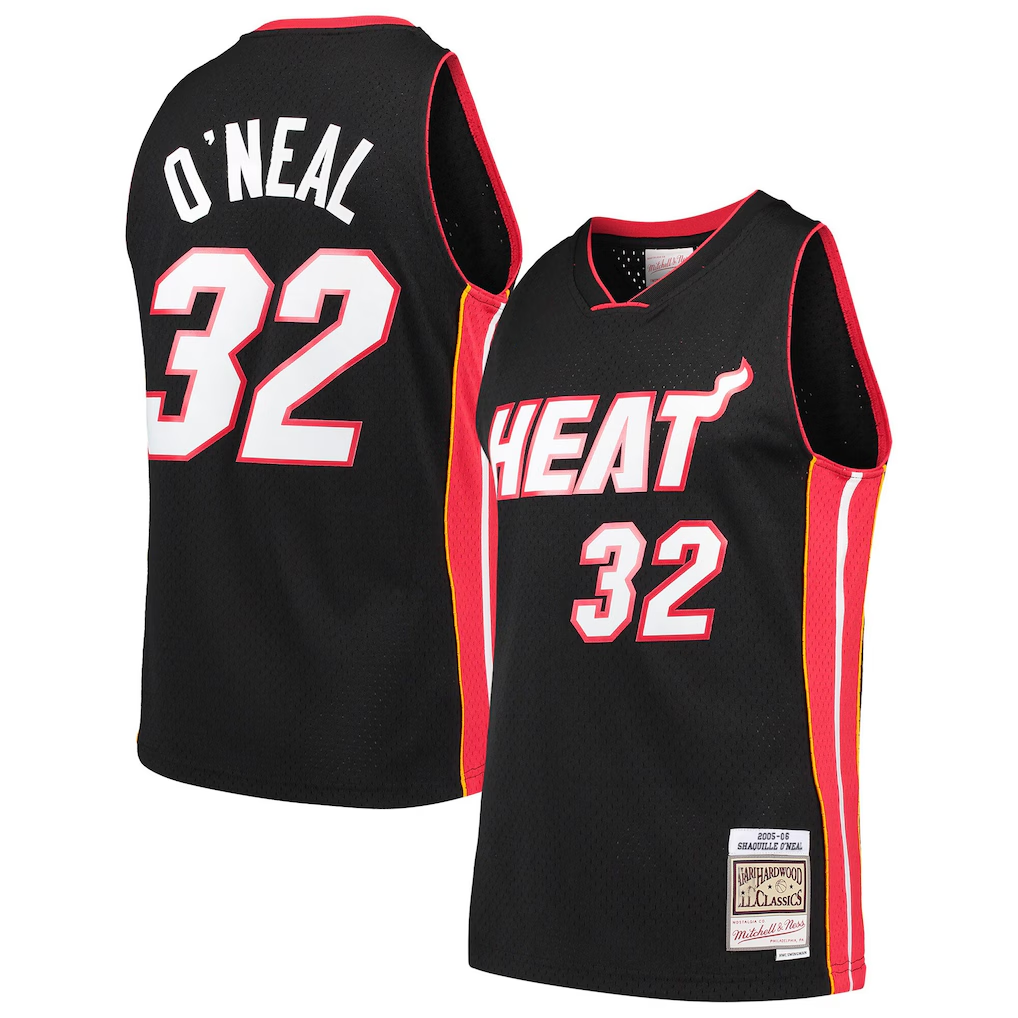 Jamed M.Heat #32 Shaquille O'Neal Mitchell & Ness Black Hardwood Classics Swingman Jerseys