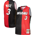 Jamed M.Heat #3 Dwayne Wade Mitchell & Ness Black Red Big & Tall Hardwood Classics 2005-06 Split Swingman Jerseys