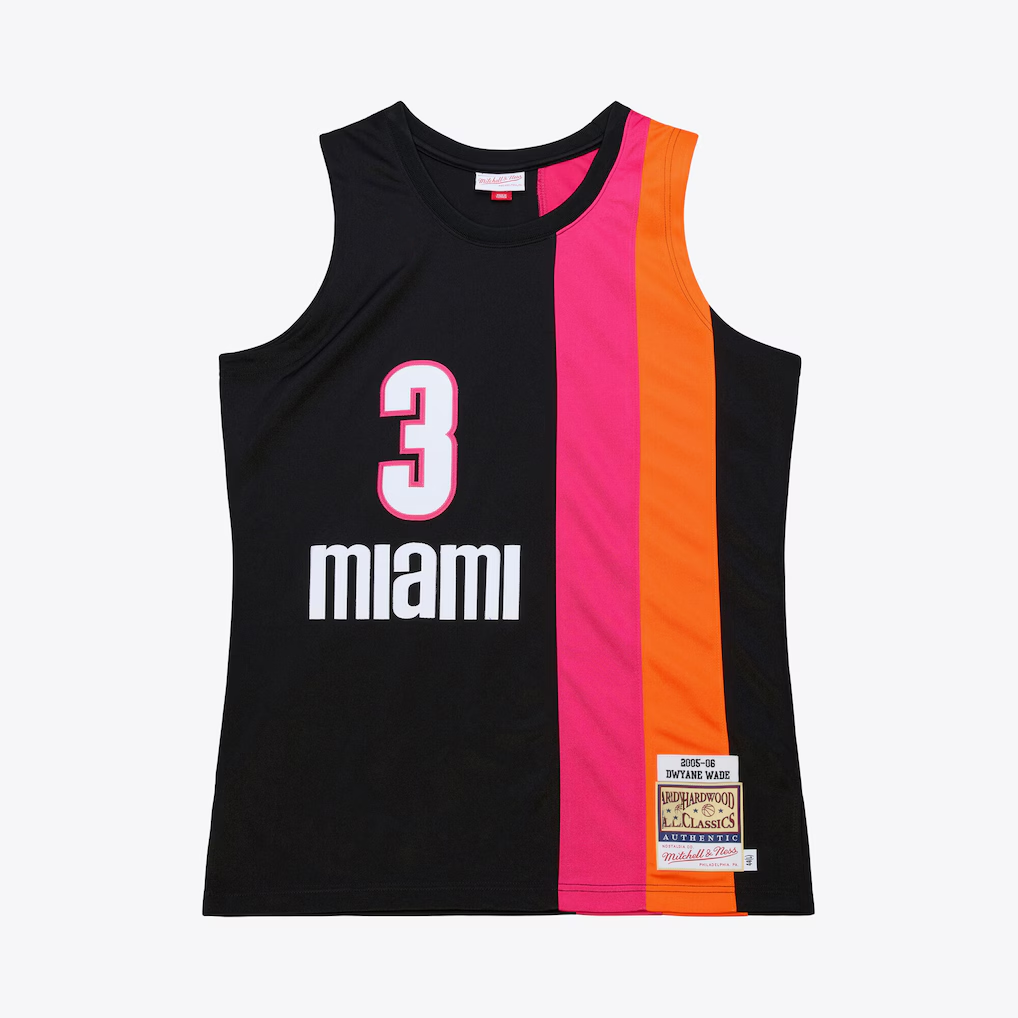 Jamed M.Heat #3 Dwyane Wade Mitchell & Ness Black 2005-06 Hardwood Classics Authentic Jerseys