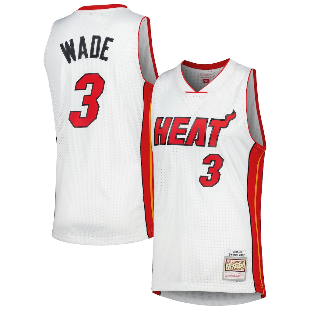 Jamed M.Heat #3 Dwyane Wade Mitchell & Ness White 2005-06 Hardwood Classics Swingman Jerseys