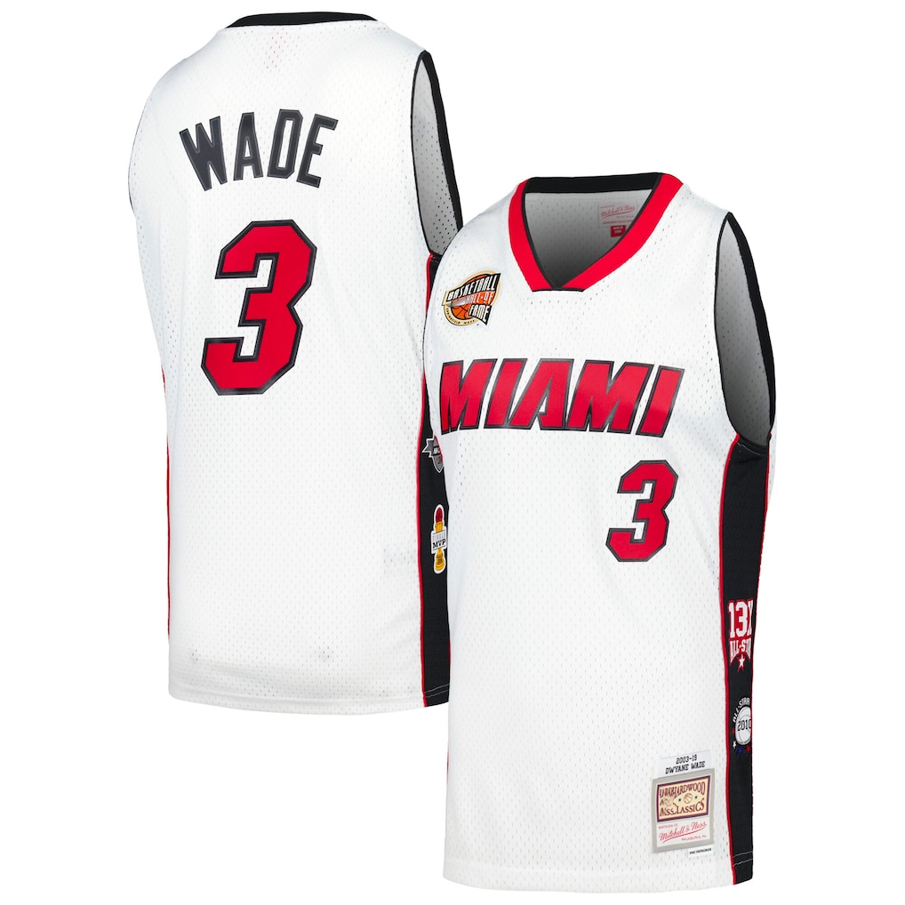 Jamed M.Heat #3 Dwyane Wade Mitchell & Ness White Hall of Fame Class of 2023 Throwback Swingman Jerseys