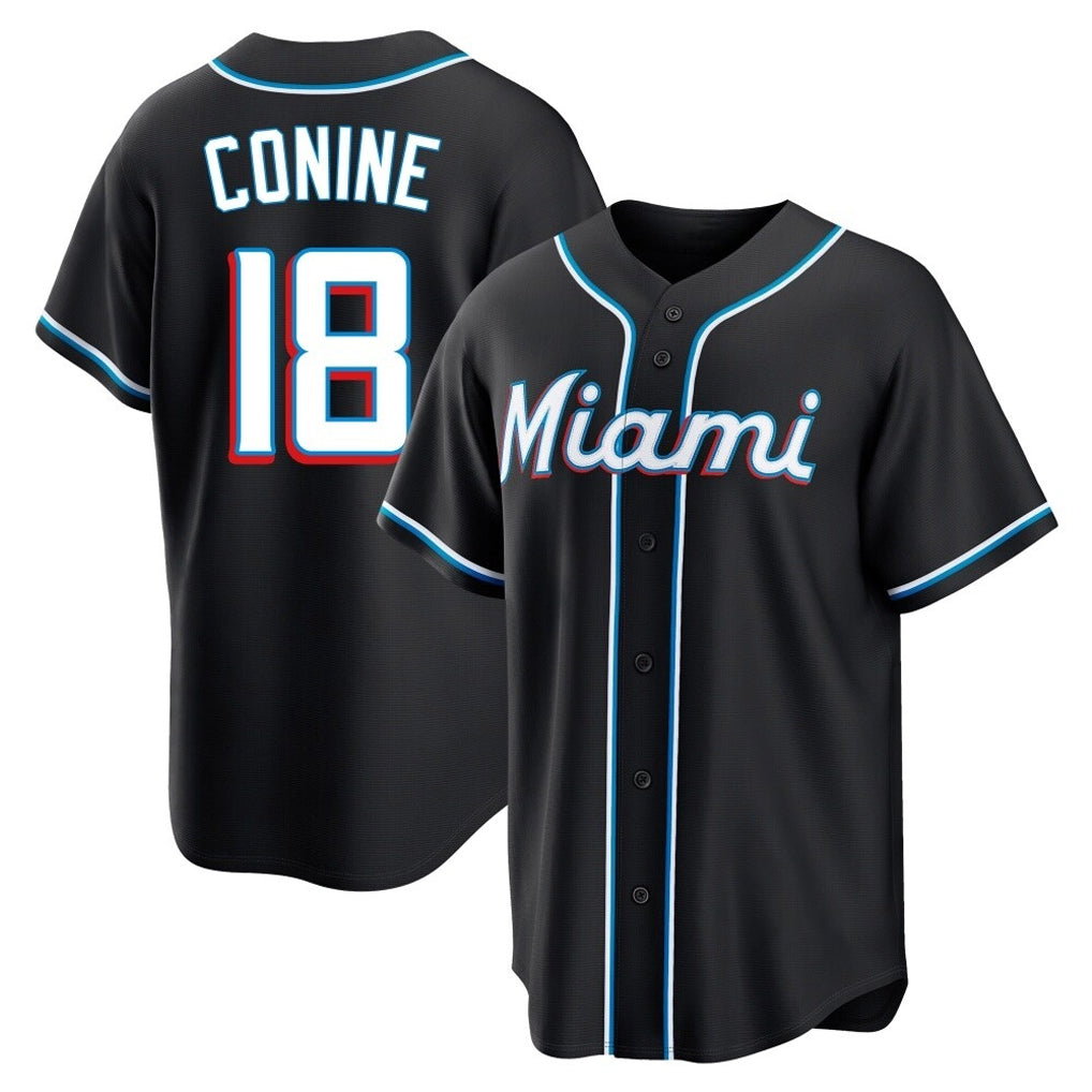 Jamed M.Marlins #18 Griffin Conine Player Black Fashion Out Home Game Stitched Jerseys