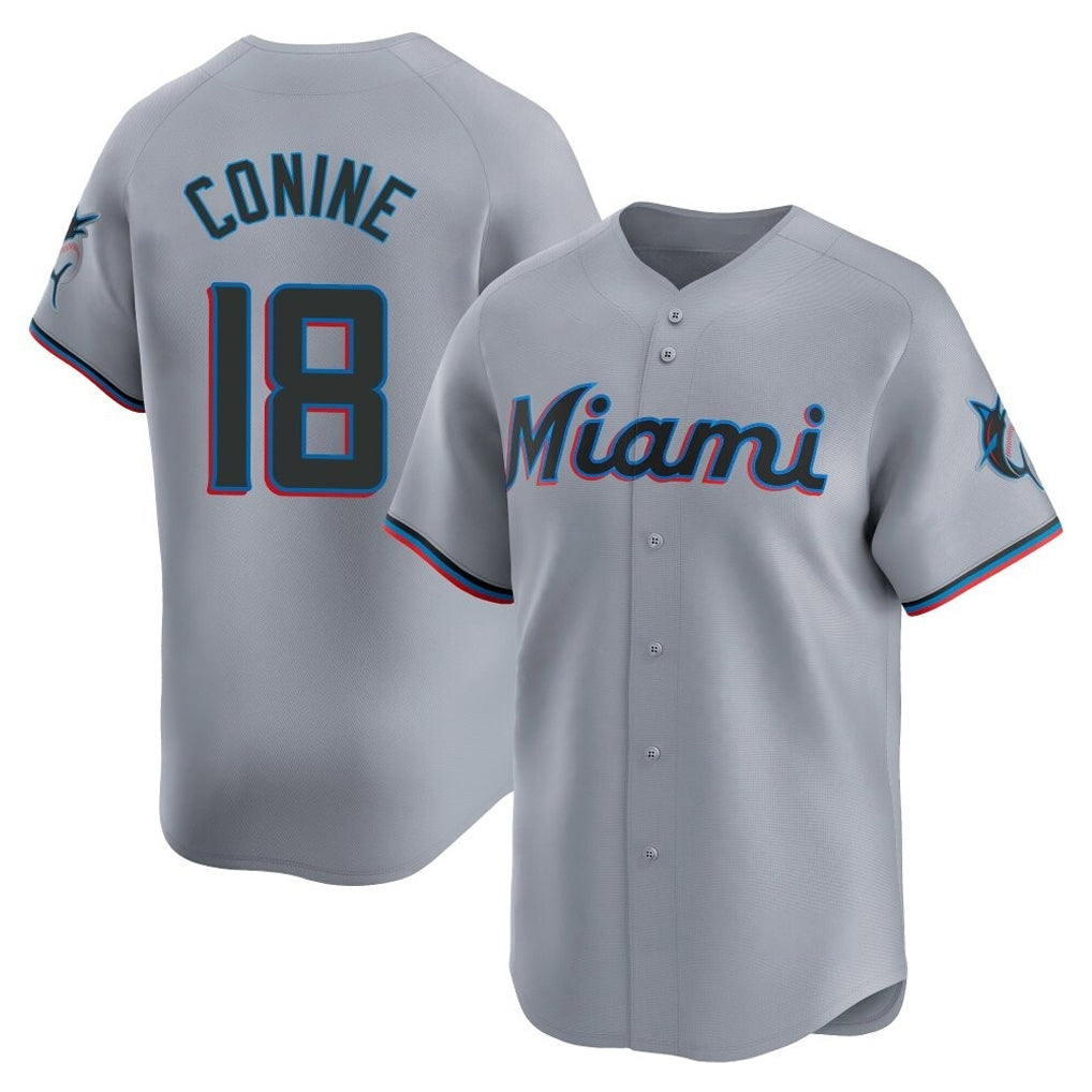 Jamed M.Marlins #18 Griffin Conine Player Gray Home Limited Stitched Jerseys