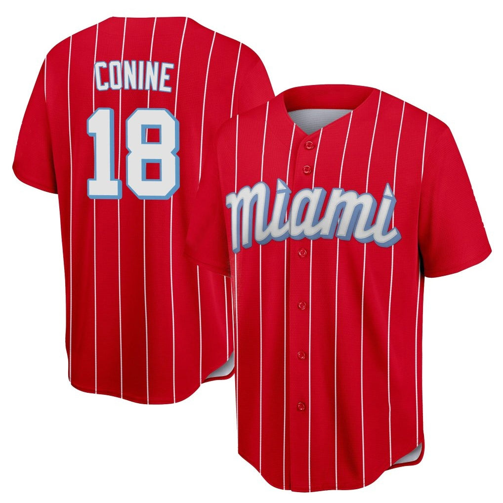 Jamed M.Marlins #18 Griffin Conine Player Red City Connect Home Game Stitched Jerseys