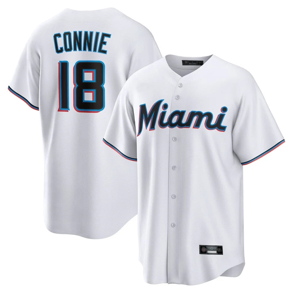 Jamed M.Marlins #18 Griffin Conine Player White Home Game Stitched Jerseys