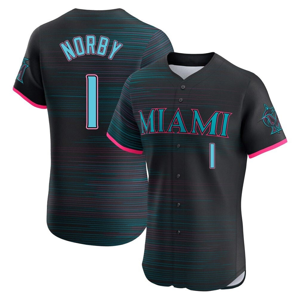 Jamed M.Marlins #1 Connor Norby Player Black City Connect Home Limited Elite Stitched Jerseys