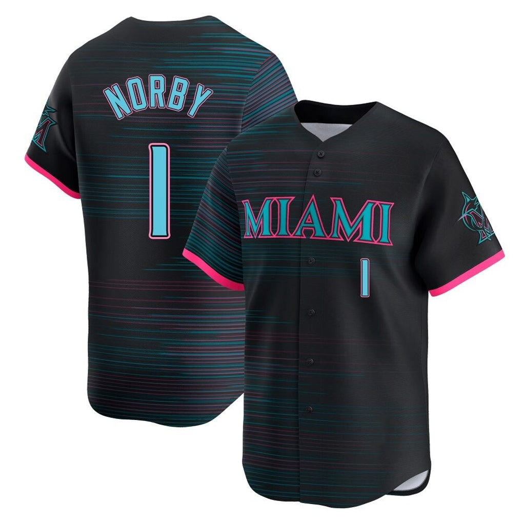 Jamed M.Marlins #1 Connor Norby Player Black City Connect Home Limited Stitched Jerseys