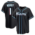 Jamed M.Marlins #1 Connor Norby Player Black Fashion Out Home Game Stitched Jerseys